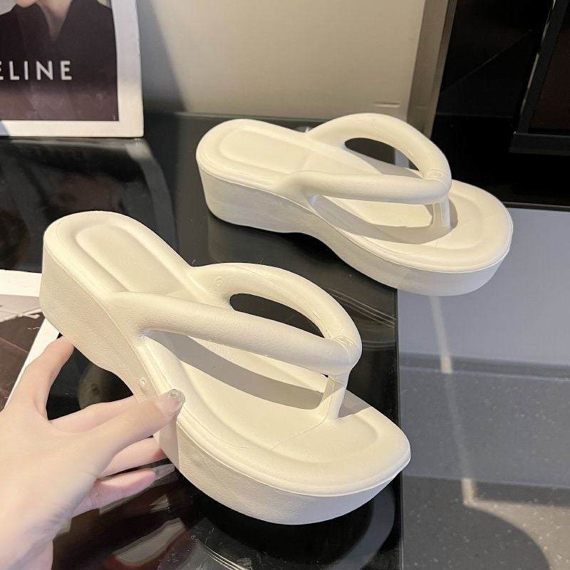 Zhao lusi's same style eva stepping on shit flip-flops women's summerthick soleheight increasingoutwearfashion beach shoes