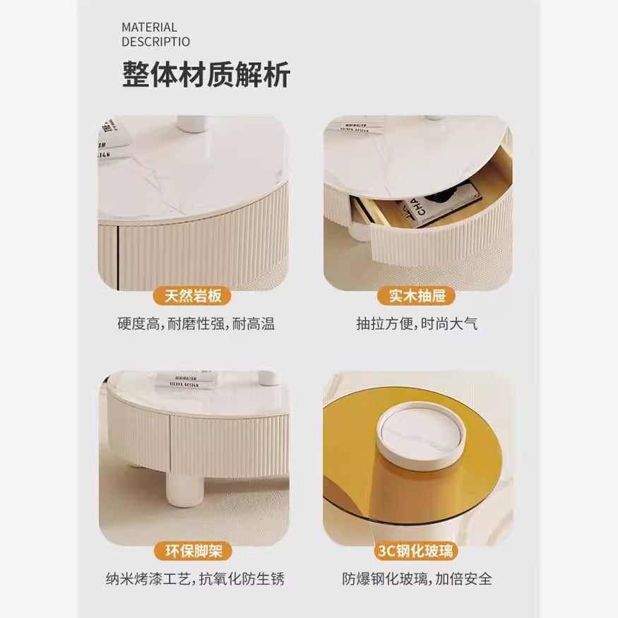 French cream style coffee table light luxury normcore living room slate coffee table modern small apartment storage scandinavian round combination