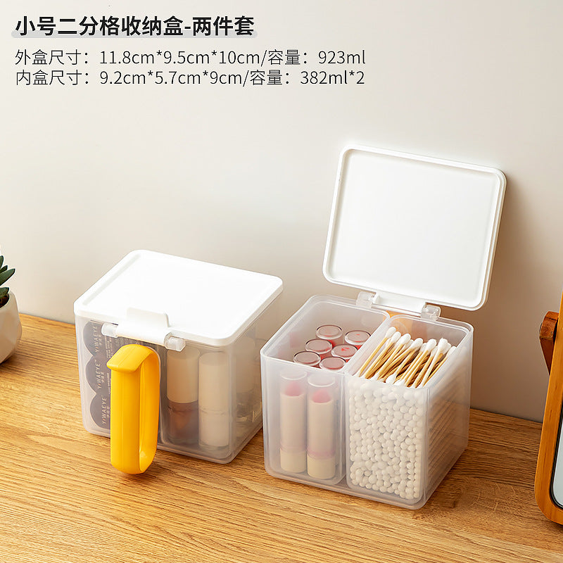 Bathroom mirror cabinet cotton swab cotton pad puff storage box transparent plastic grid desktop flip cover cosmetic storage box