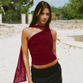 Fashion ins style hot girl women's clothing leopard print oblique shoulder sleeveless ribbon short tight vest tops