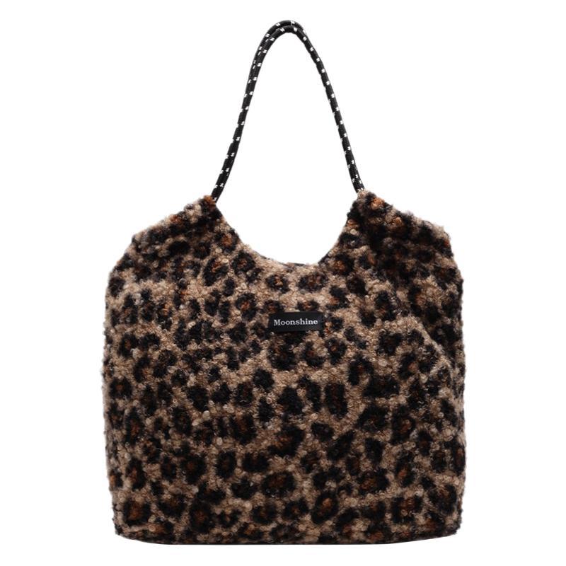 Shoulder bag, foreign style leopard print plush trend chain 2025 new model, versatile personality, simple fashion and casual support