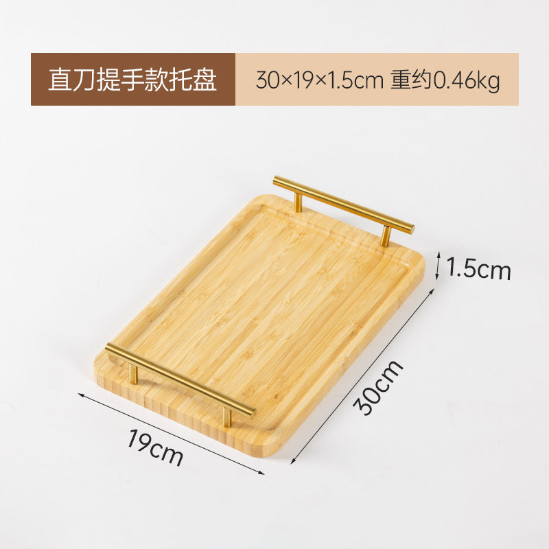 Accessible luxury retro nanzhu tea tray tray bamboo commercial rectangular tea tray pastry handle bbq serving plate