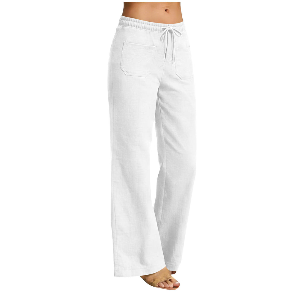 european and american cross-border women's linen-look fashion casual loose comfort solid color straight-leg pants with pockets wide-leg trousers