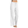 european and american cross-border women's linen-look fashion casual loose comfort solid color straight-leg pants with pockets wide-leg trousers