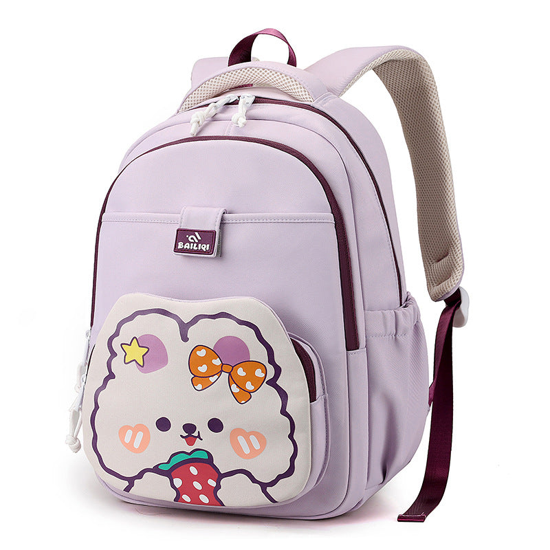 Elementary school backpack - cute cartoon rabbit design, multiple pockets, easy to clean, shape-retaining, dopamine color scheme, water-resistant backpack