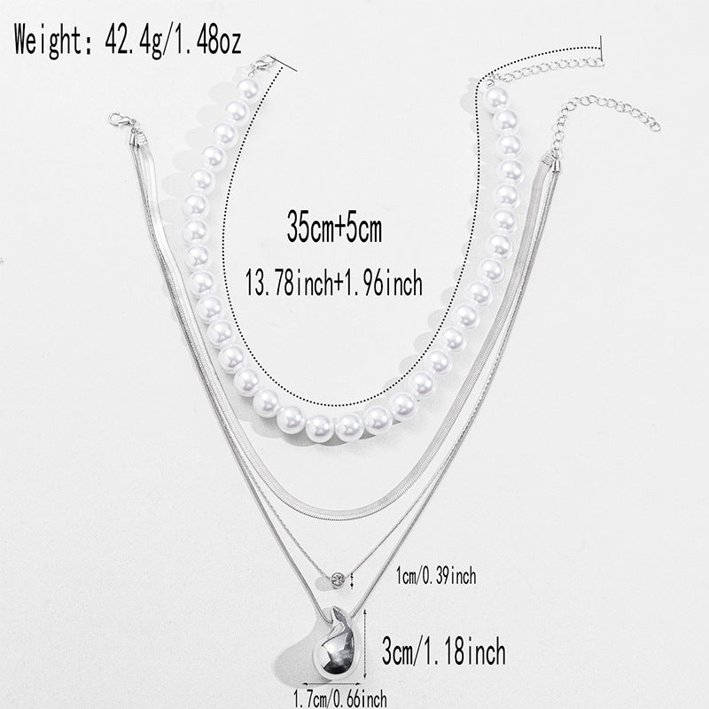 European and american cross-border e-commerce new jewelry exaggerated pearl layered necklace personalized irregular alloy diamond pendant for women