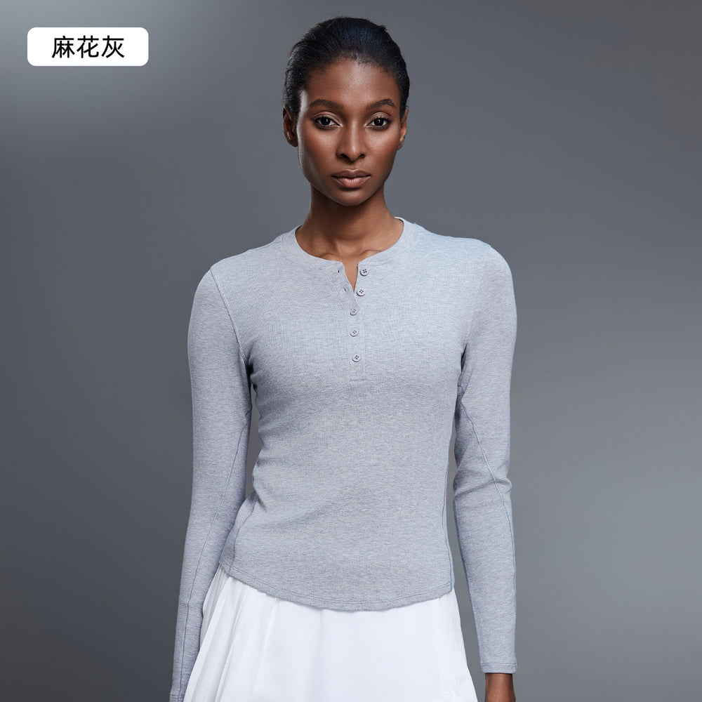 Autumn casual versatile henley shirt modal skin-friendly activewear top fitness yoga long sleeve t-shirt women's d25146