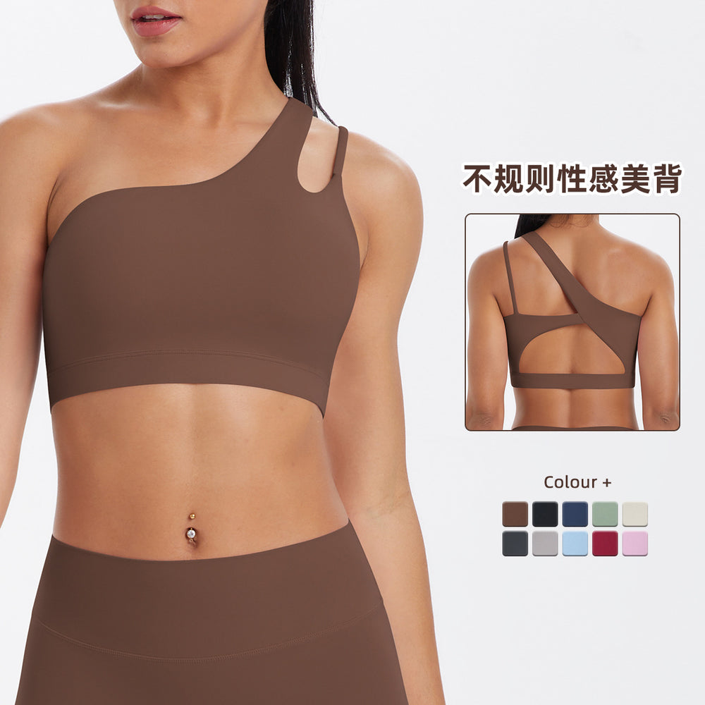 New arrival cross-border patchwork double-sided nylon brushed one-shoulder beautiful back sports intimates running fitness yoga wear vest for women