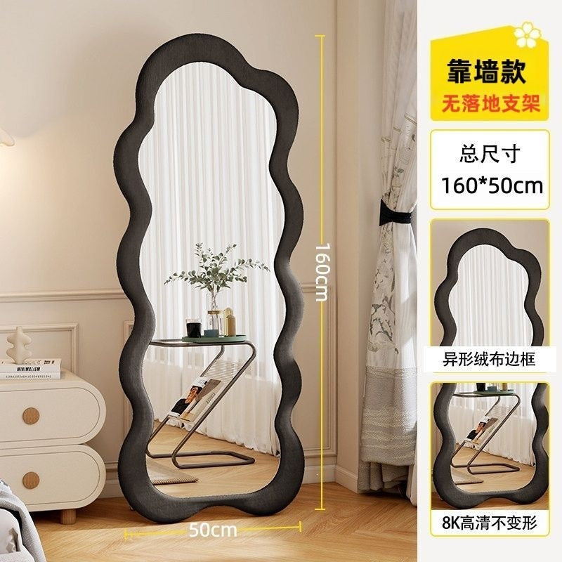 Cream style full-length mirror for home creative special-shaped wave dressing mirror retro high-end popular floor-standing fitting mirror