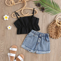 hot children's clothing suspender pleated stereo vest tops washed brushed denim shorts for girls and small children suit
