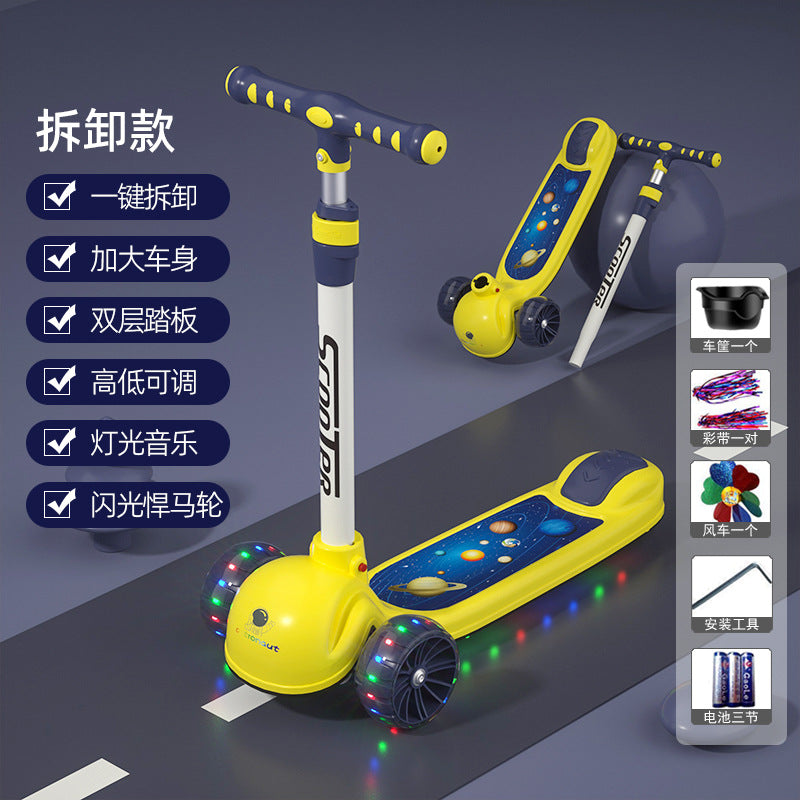 Children's scooter 3-in-1 foldable three-wheeled single bicycle with music flash baby children's scooter