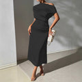 European and american cross-border  spring/summer women's pleated off-the-shoulder maxi dress