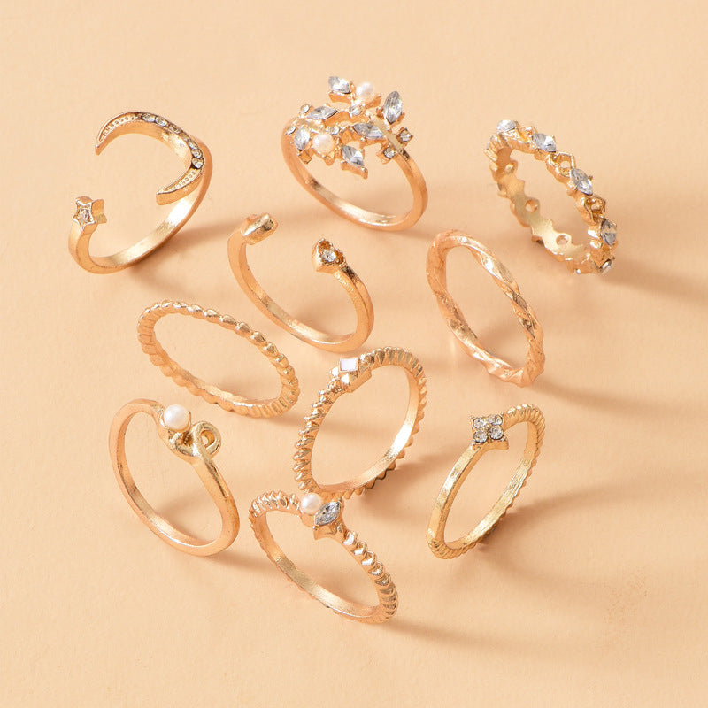 Wholesale full diamond rings: european and american cross-border jewelry, trendy ins style star rings, women's niche light luxury ring sets and accessories