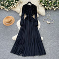 French chic long sleeve lace and mesh patchwork dress - high waist, slimming, elegant, and flowy maxi dress