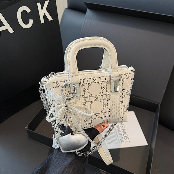 Korean high-quality portable bowling bag women's 2025 new super fire contrasting color shoulder bag messenger bag pillow bag