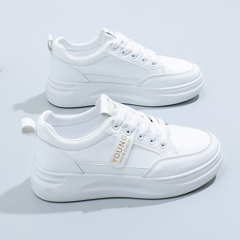 Wholesale women's white sneakers - new spring/autumn collection, versatile leather upper, breathable canvas, lightweight athletic casual skate shoes, fashionable