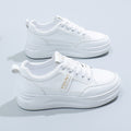 Wholesale women's white sneakers - new spring/autumn collection, versatile leather upper, breathable canvas, lightweight athletic casual skate shoes, fashionable