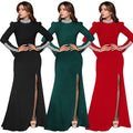 C7271 cross-border   fashion women's solid color long sleeve rhinestone slit dress new arrival