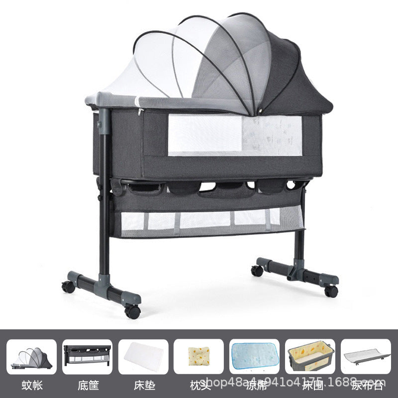 Newborn multifunctional crib convertible to big bed, baby bed, bassinet, foldable, mobile, adjustable height, portable