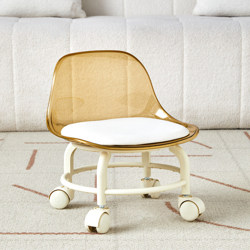 Pulley low stool transparent small chair universal wheel stool toddler children acrylic beautiful seam household backrest small size