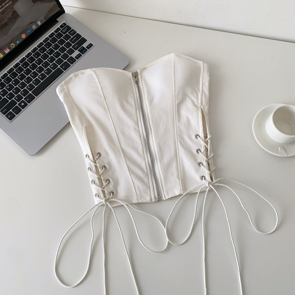 Sexy hot girl style pure color strappy tube top vest women's springoutwear waist slimming look silm waist style tops