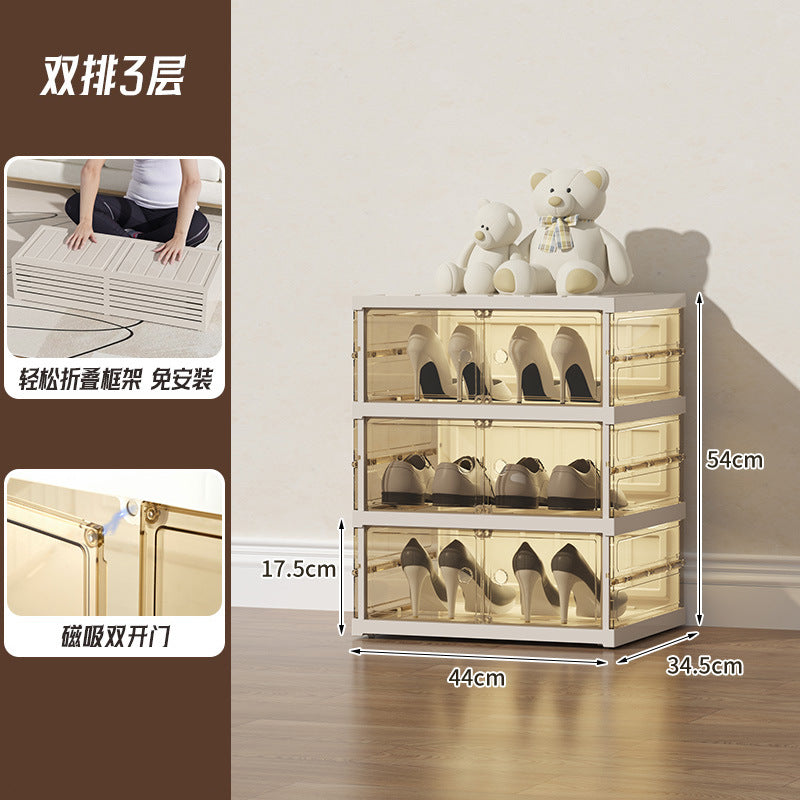 Foldable shoe box transparent no-assembly shoe cabinet shoe organizer shoe rack home entrance essential multi-layer simple space-saving
