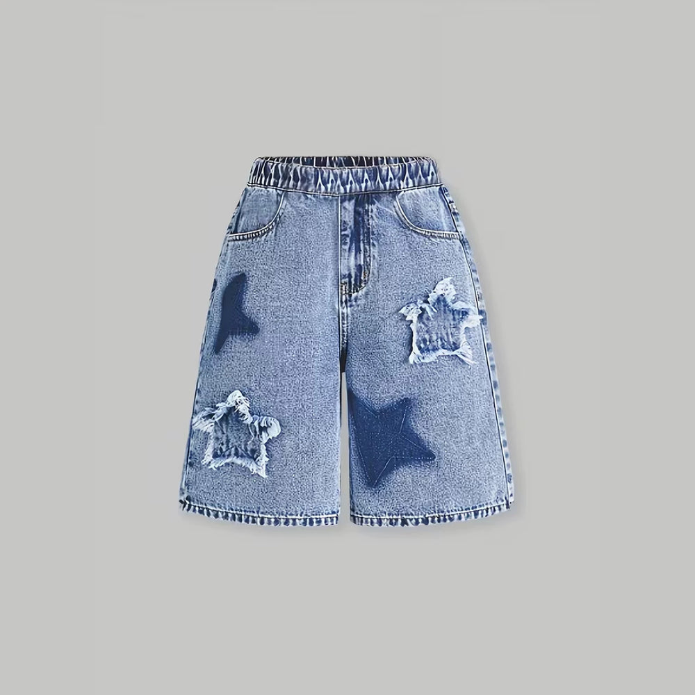 Girls' denim shorts: summer's hottest new arrivals! stylish and versatile lightweight shorts for girls, perfect for loose, casual looks. available in sizes for mid-to-large children