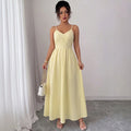 fashion  summer new arrival yellow lace patchwork camisole maxi dress - cinched waist, v-neck, vacation style