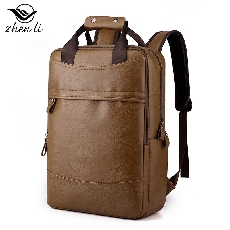 Cross-border men's backpack large-capacity business leather computer bag trendy fashion travel backpack student schoolbag