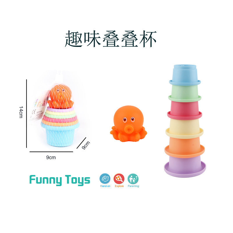 Cross-border  export bathing and water stacking Le Rainbow Tower baby toys children's rings and cups silicone