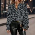 Vintage ink wash leopard print blouse - v-neck, flared sleeves, commute & casual women's wear - 1688 source