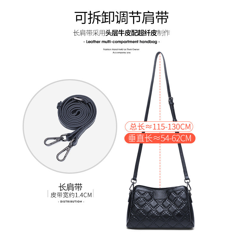 Rhombus first-layer cowhide shoulder women's bag large-capacity messenger bag 2025 new trendy women's fashion simple small square bag