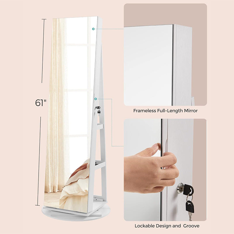Rotating solid wood full-body mirror cabinet household bedroom jewelry jewelry storage floor-to-ceiling mobile fitting mirror hanging coat hat rack