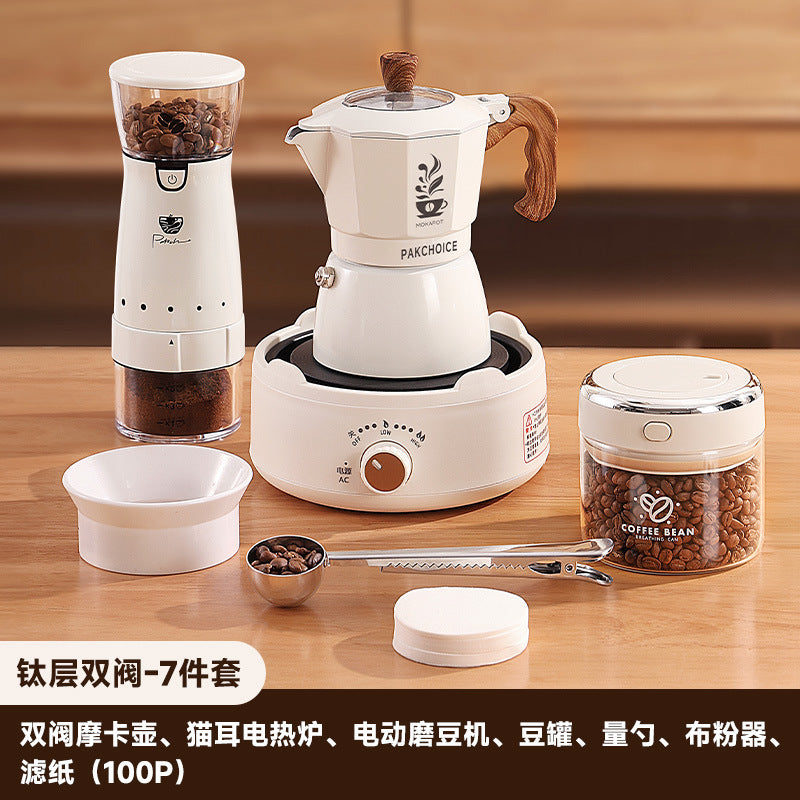 Pure titanium coated double valve moka potfor home coffee pot outdoor portable coffee utensils coffee suit gift brewing
