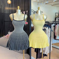 Elegant and chic camisole dress for women - autumn  collection: french retro, slimming, pleated, striped knit dress