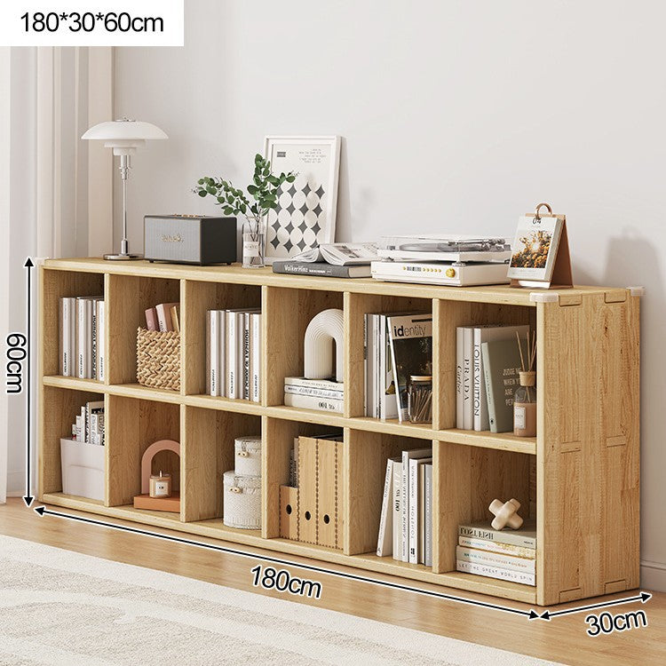 Solid wood bookshelf shelf floor-to-wall combination lattice cabinet living room kindergarten storage low household bookcase