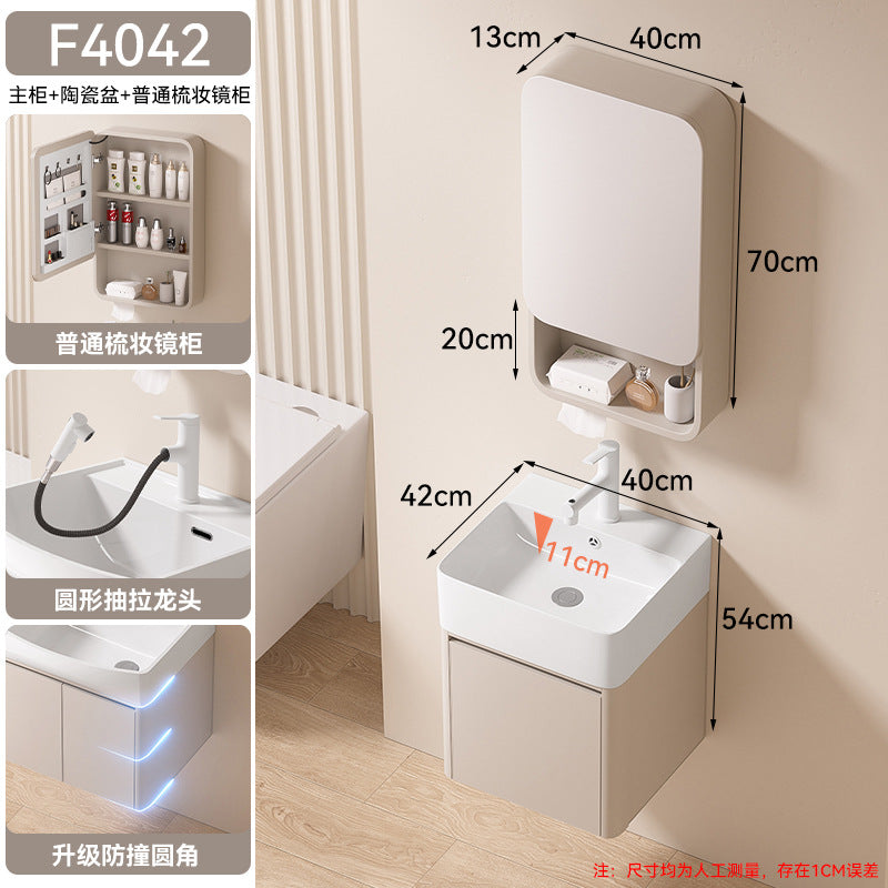 Small apartment bathroom cabinet toilet sink space aluminum storage bathroom cabinet combination ceramic integrated wash basin