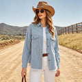 European and american cross-border foreign trade  lapel beaded long sleeves duplex pockets raw edge hem washed denim outwear