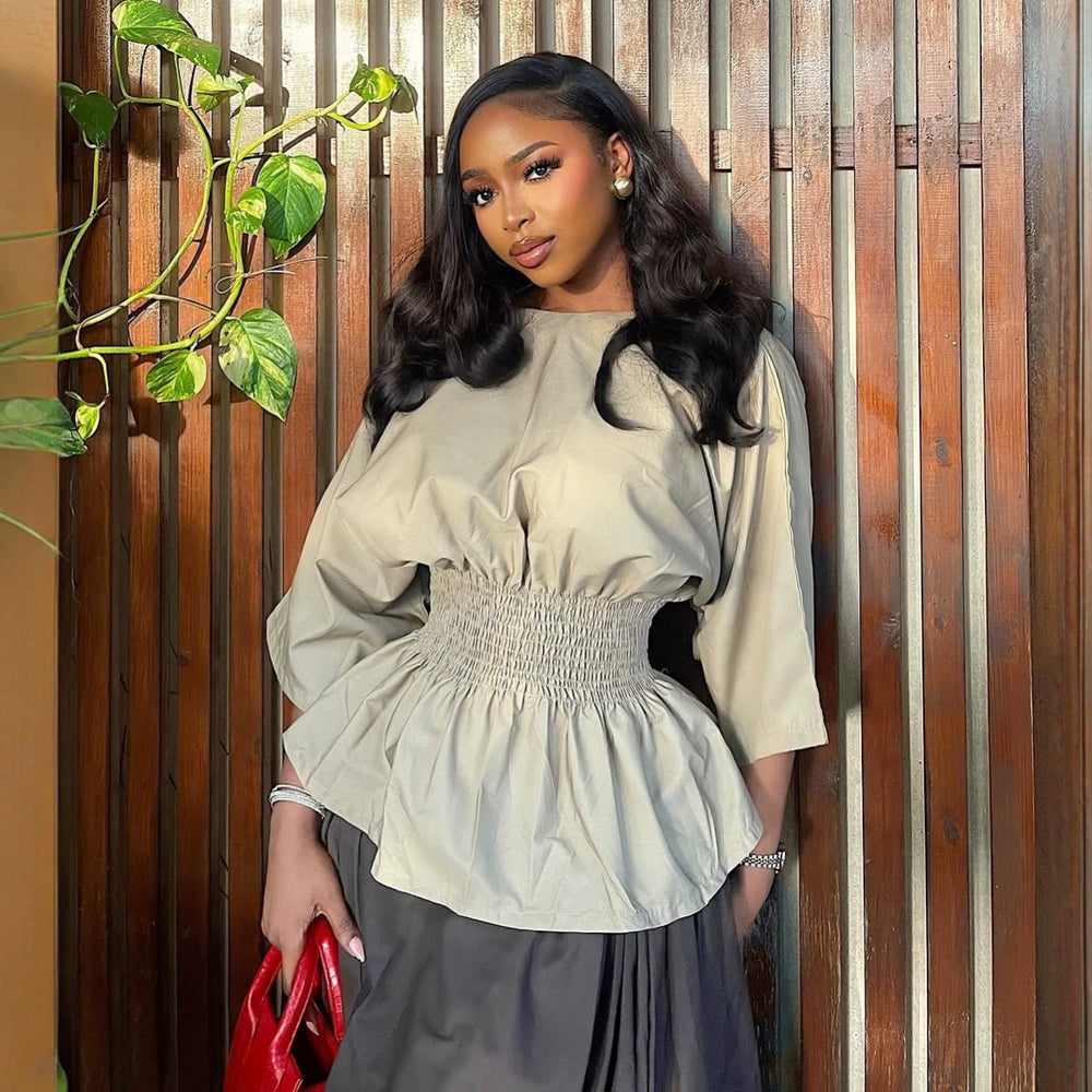 European and american cross-border women's fashion:  summer new arrivals - stylish, designer pleated waist top and high-waisted midi skirt set