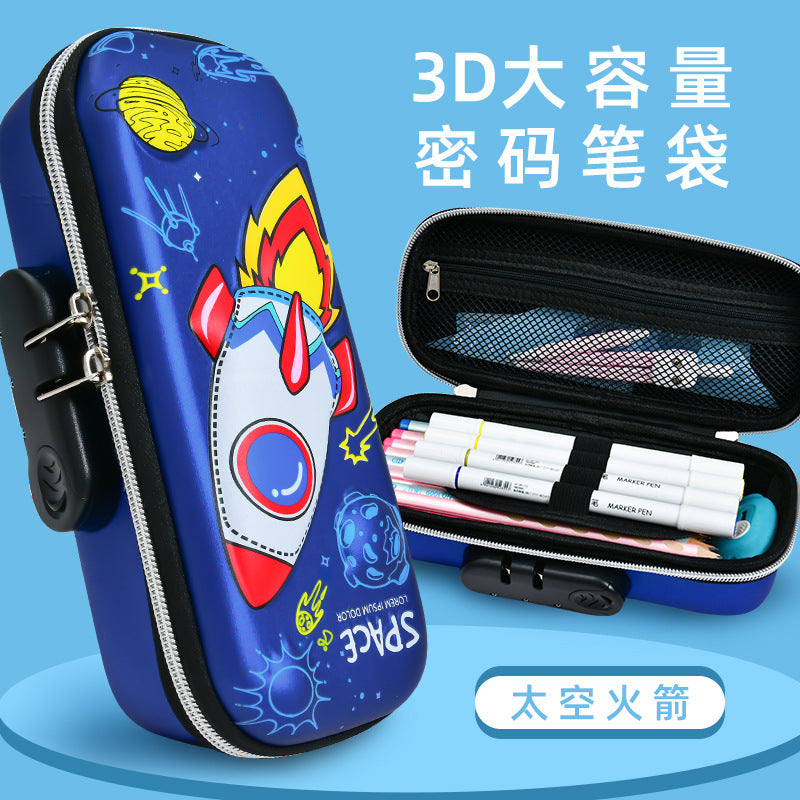 Cartoon cute password lock stationery box large capacity kindergarten Korean version pencil case small fresh girls pencil case