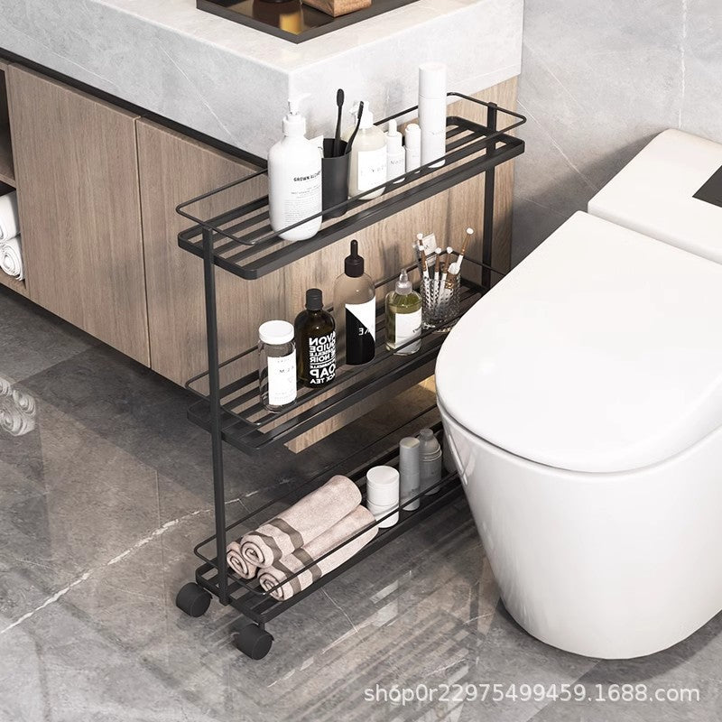 Wheeled bathroom rack floor-to-ceiling waterproof living room bedroom kitchen multi-functional ultra-narrow angle wrought iron installation-free storage