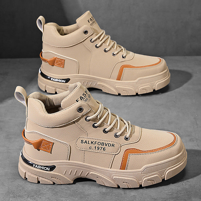 2025 autumn men's martin boots mid-cut retro british style work boots trendy high-top boots chunky sole casual shoes