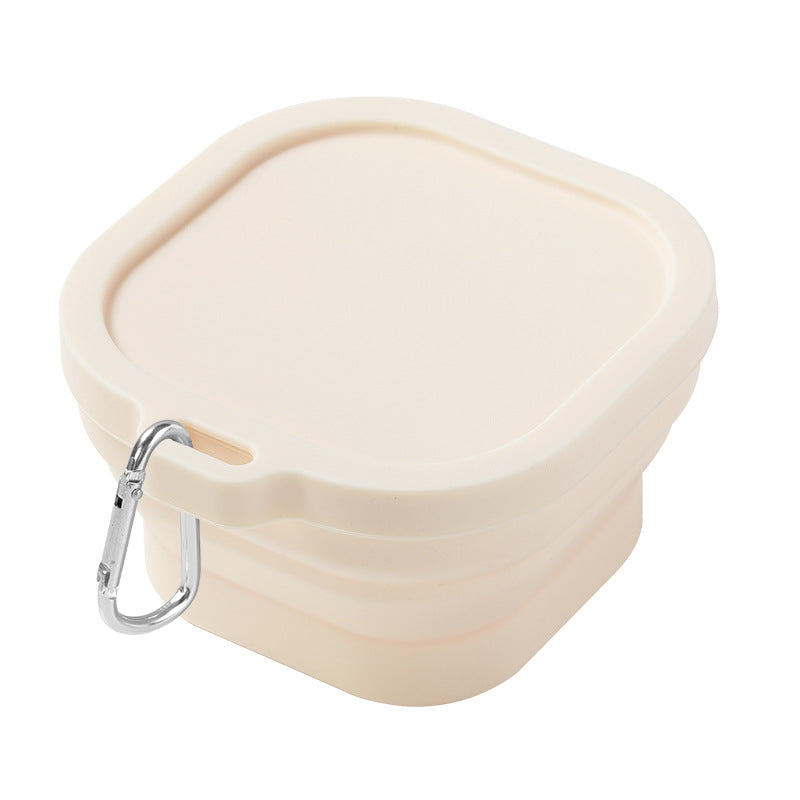 Portable outdoor travel silicone foldable small square bowl lunch box cutlery set food grade silicone instant noodle bowl