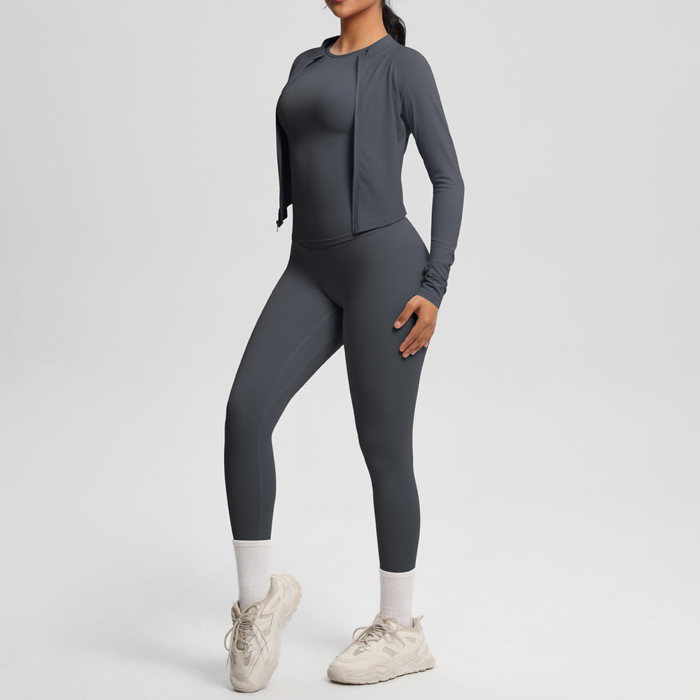 Ready-to-ship cross-border brushed microfiber seamless breathable compression short-sleeve three-piece activewear set for women - perfect for running, fitness, and yoga