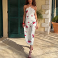 summer new women's fashion: european and american cross-border dress - elegant and stylish lace-trimmed, cinched-waist, halter neck maxi dress