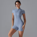 Fashion nude all-in-one style yoga clothes stand collar half open zipper short sleeve fitness jumpsuit tight sports jumpsuit