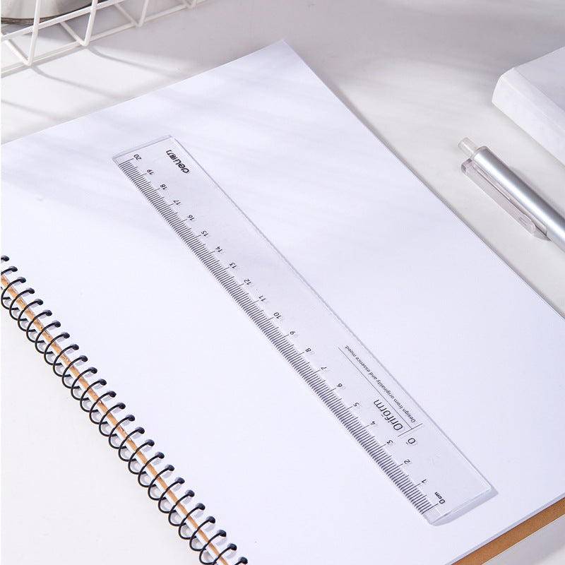 Deli 79752 ruler plastic transparent student transparent ruler drawing ruler 20cm with wavy line