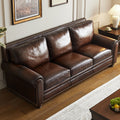 American sofa baton brown hand-rubbed full leather first-layer cowhide three-person row retro living room furniture