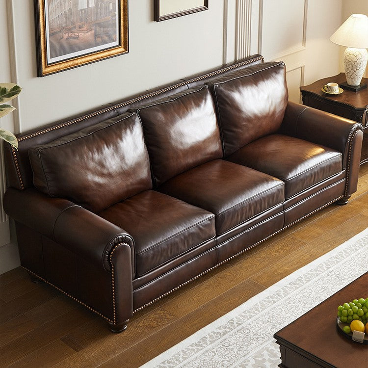 American sofa baton brown hand-rubbed full leather first-layer cowhide three-person row retro living room furniture