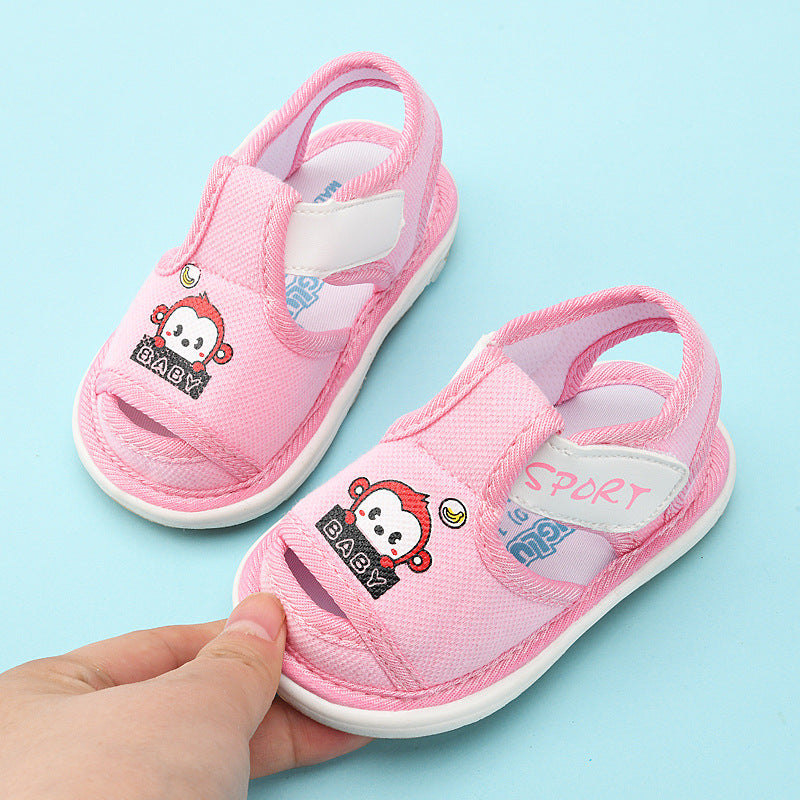 Baby cloth sandals for boys, summer, 0-1-2-3 years old, infant soft-soled squeaky shoes, baby girl's first walking shoes, baby shoes